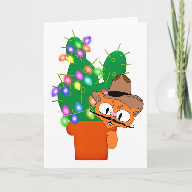 Carte Noël Humoristique Cowboy Chat (Devant)