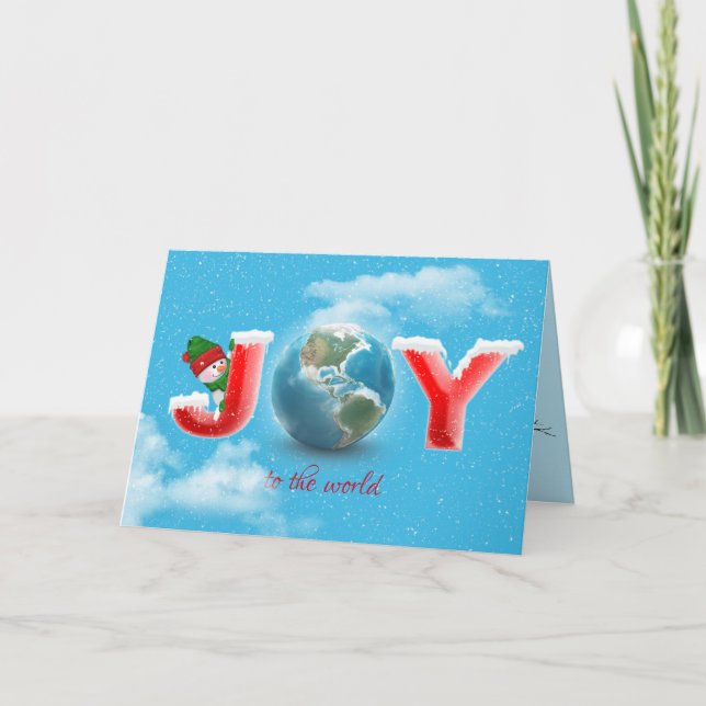 Carte Noël joie dans les flocons de neige avec le globe  (Devant)