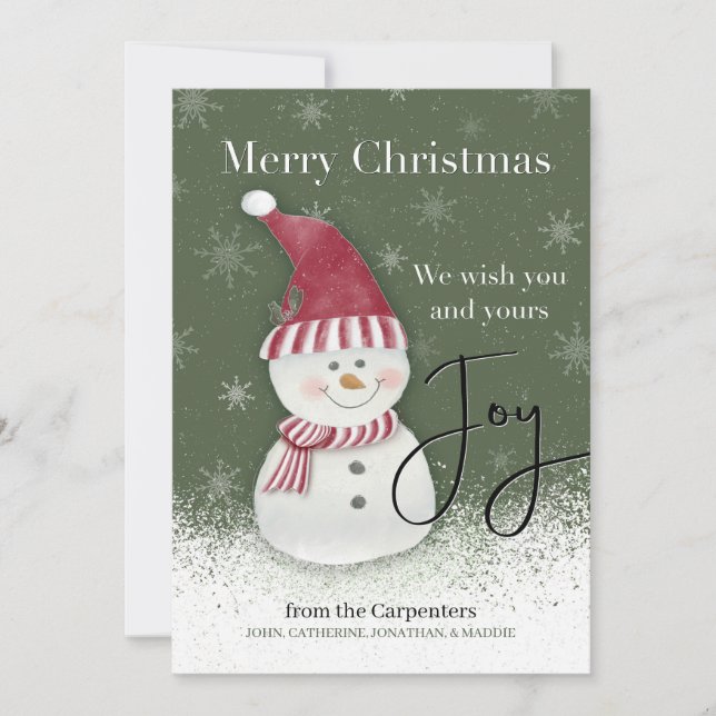 Carte Noël Joie Snowman Personnalisé (Devant)