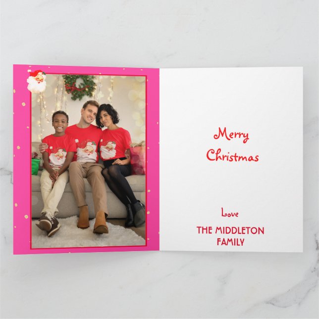 Carte Noël Jolly Santa Claus Photo Rose Salutation (Intérieur)