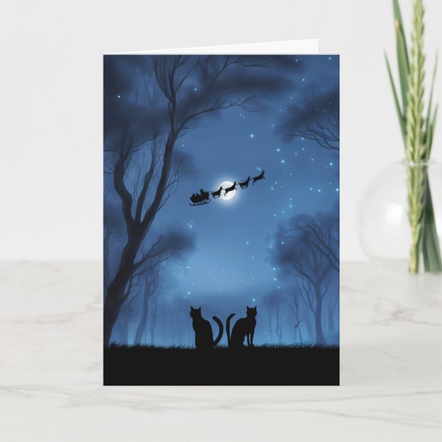 Carte Noël Joyeuses vacances avec les chats dans la nuit (Devant)