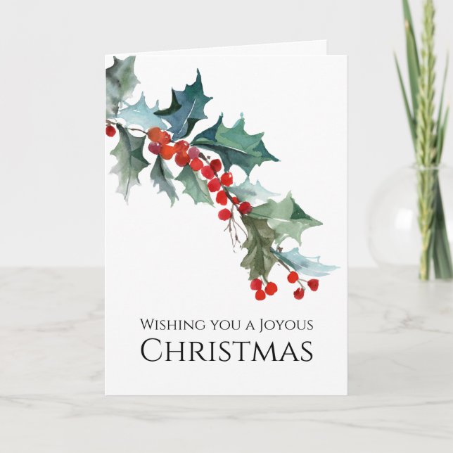 Carte Noël joyeux de brin de houx d'aquarelle (Devant)