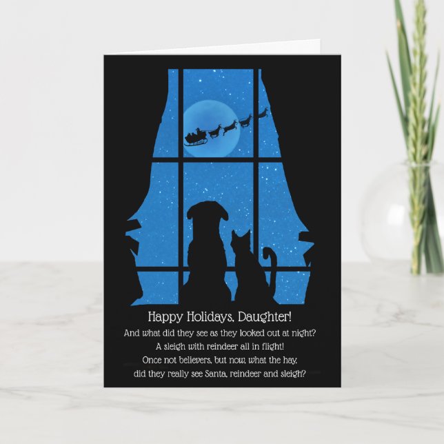 Carte Noël Joyeux Fêtes Fille Chien Chat Mignonne (Devant)