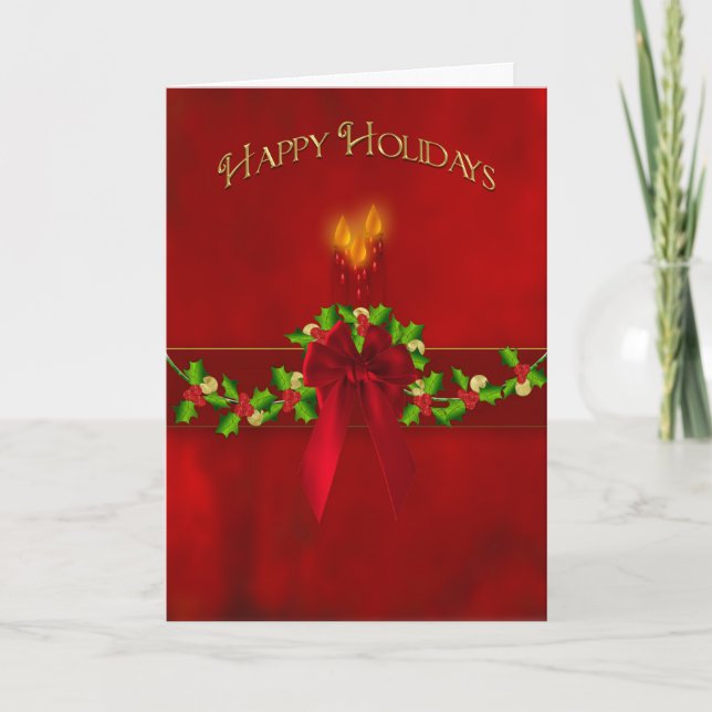 Carte Noël Joyeux Vacances Garland Bougies Rouge (Devant)