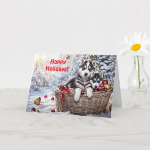 Carte Noël Joyeux Vacances Husky Huskies Chiens mignons