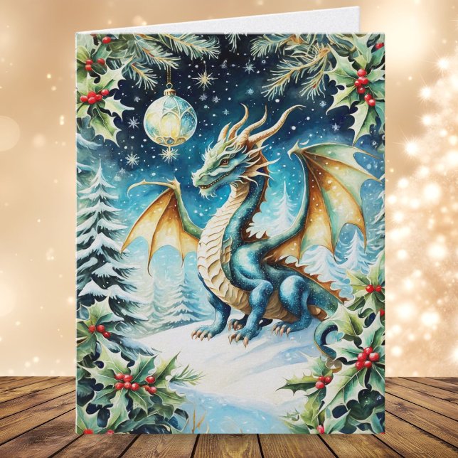 Carte Noël Magique Dragon Avec Holly (Créateur téléchargé)