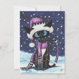 Carte Noël Neige Siamese Chat hiver