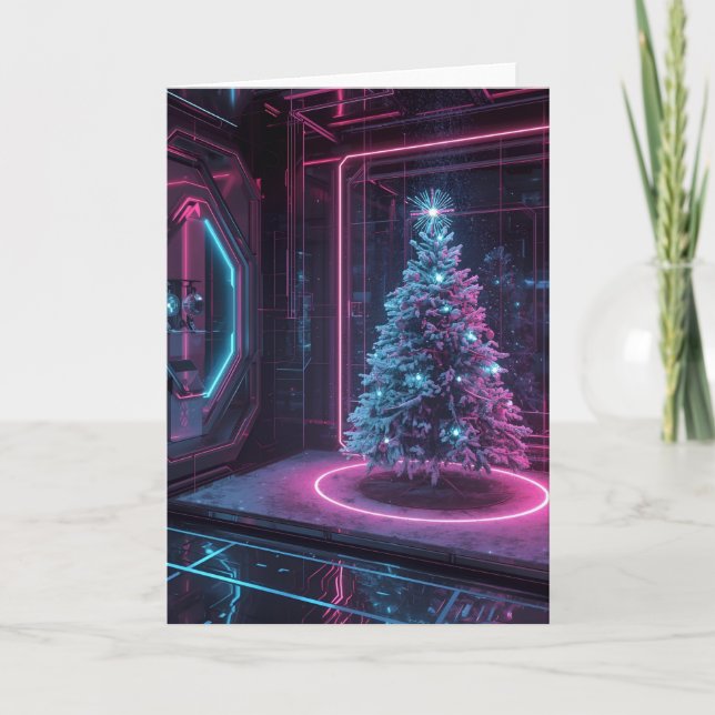 Carte Noël Néon Futuriste (Devant)