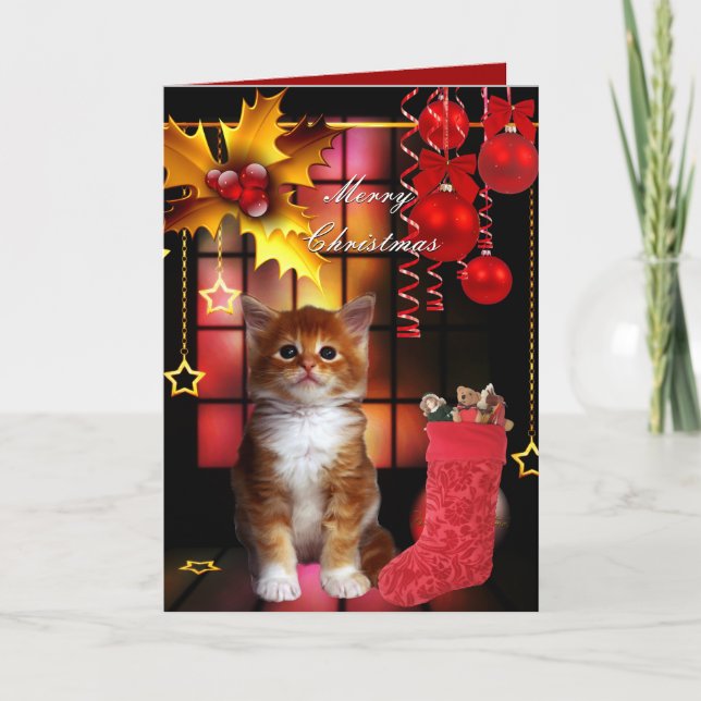 Carte Noël Noël Noël Chat Kitten (Devant)