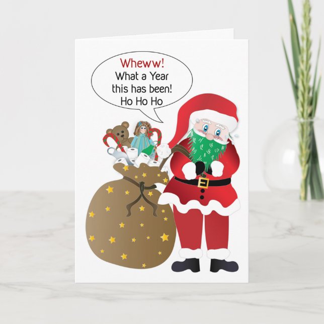 Carte Noël, Pandémie d'Humour, Père Noël Porte Un Masque (Devant)