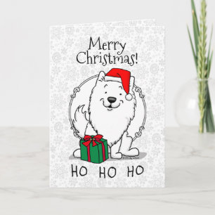 Carte Noël Père Noël American Eskimo Chien HO HO HO Mign