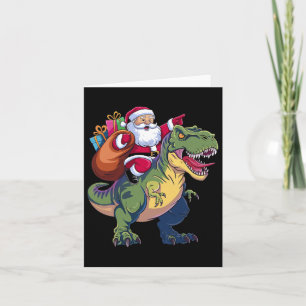 Carte Noël Père Noël équitation Dinosaur T-rex Garçons E