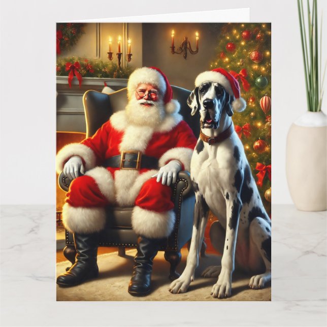 Carte Noël père Noël et Great Dane (Devant)