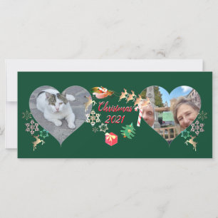 Carte Noël Père Noël et Reindeer 2 Photos Salutation