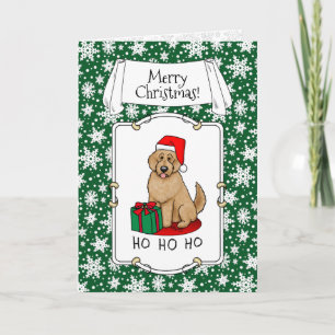 Carte Noël Père Noël Goldendoodle (rouge or) Chien migno