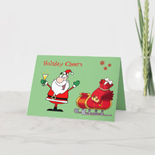 Carte Noël Père Noël Sleigh Drôle Cocktail Boisson Plié