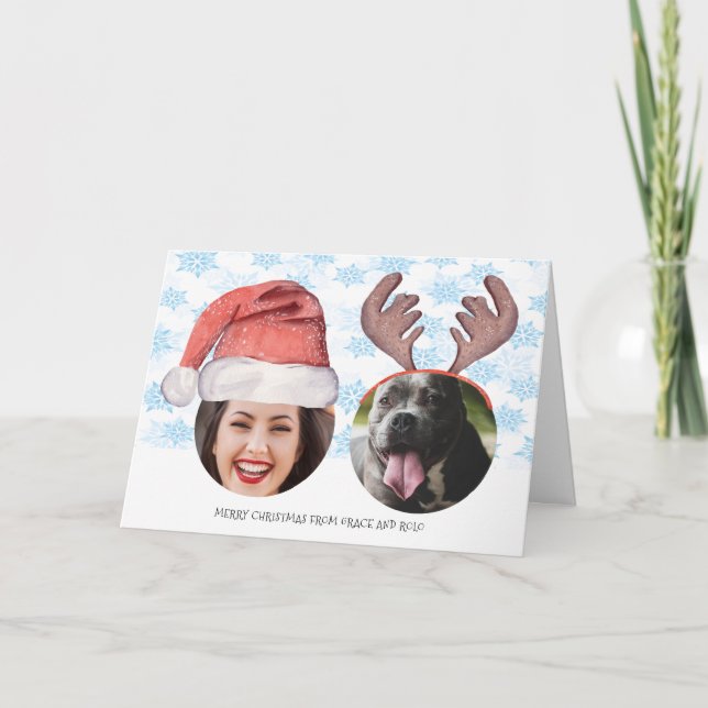 Carte Noël Personnalisé Père Noël Reindeer Drôle Photo (Devant)