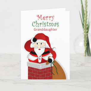 Carte Noël, Petite-fille, Gros Père Noël à Chimney
