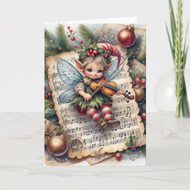 Carte Noël Pixie Fairy Jouer un violon (Devant)