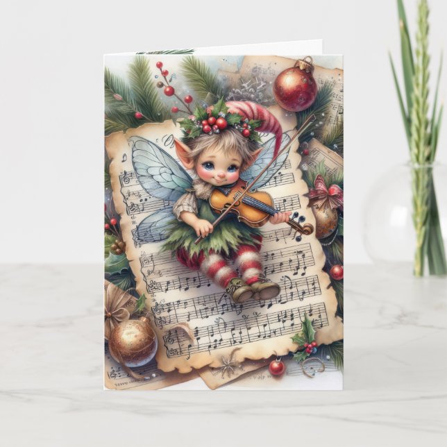 Carte Noël Pixie Fairy Jouer un violon (Devant)