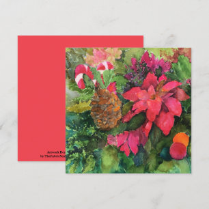 Carte Noel Poinsettia peinture aquarelle originale