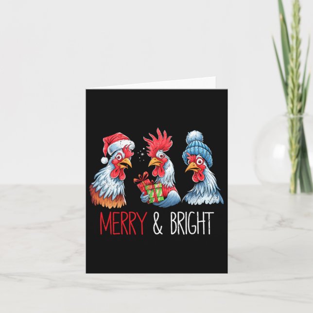 Carte Noël Poulet de Noël Chapeau de Noël Fête d'animaux (Devant)