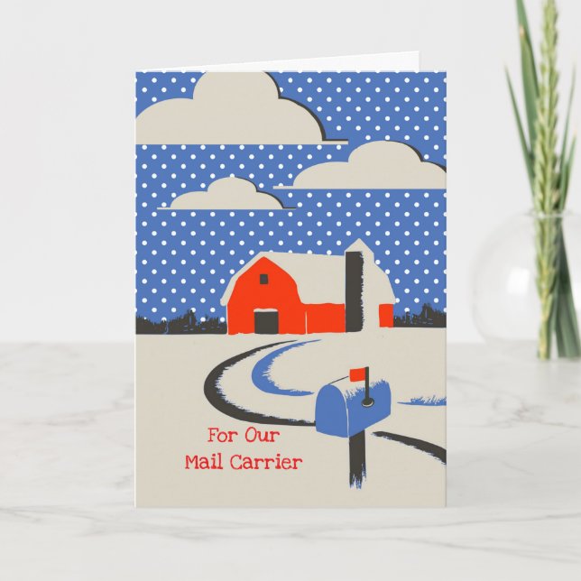 Carte Noël pour le transporteur de courrier, Grange roug (Devant)