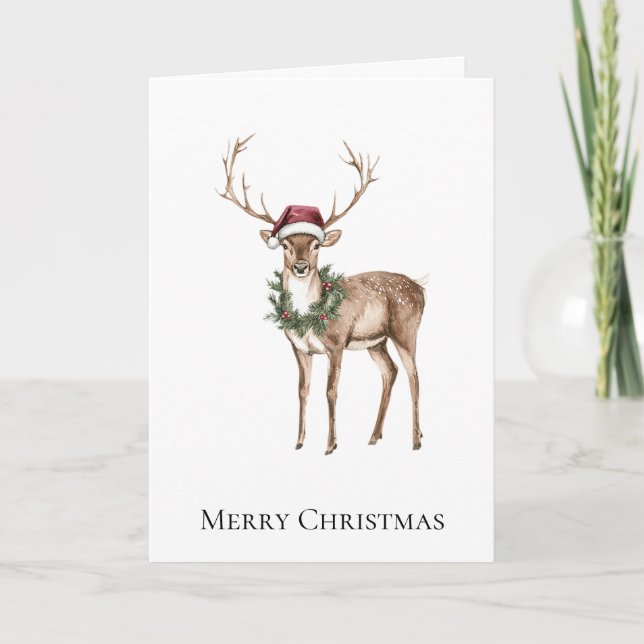 Carte Noël Red Santa Hat Reindeer (Devant)