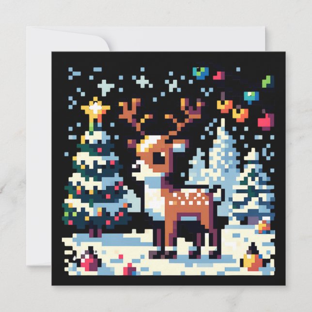 Carte Noël Reinder Winter Wonderland Pixel Art (Devant)