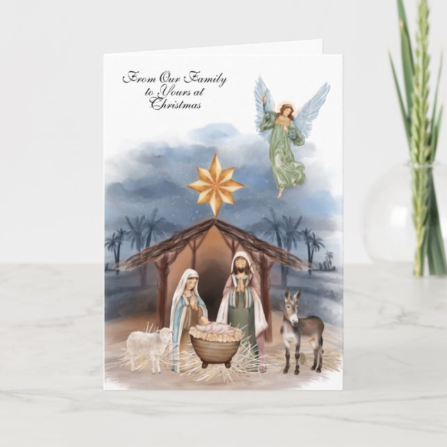 Carte Noël religieux Jésus Marie Joseph Aquarelle (Devant)