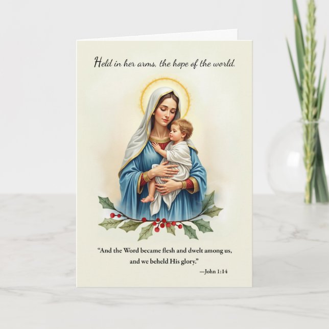 Carte Noël religieux Marie Madonna et Paix des enfants (Devant)
