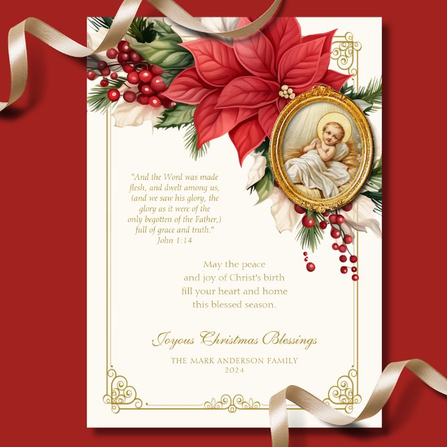 Carte Noël religieux Poinsettia Baby Jesus (Créateur téléchargé)