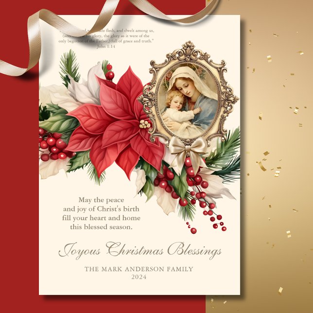 Carte Noël religieux Poinsettia Marie & Jésus (Créateur téléchargé)