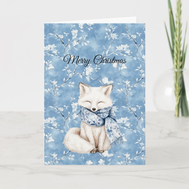 Carte Noël Renard Floral Bleu (Devant)