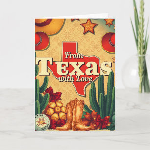 Carte Noël rétro vintage du Texas avec amour