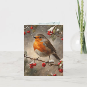 Carte Noël Robin Et Berries Rouges