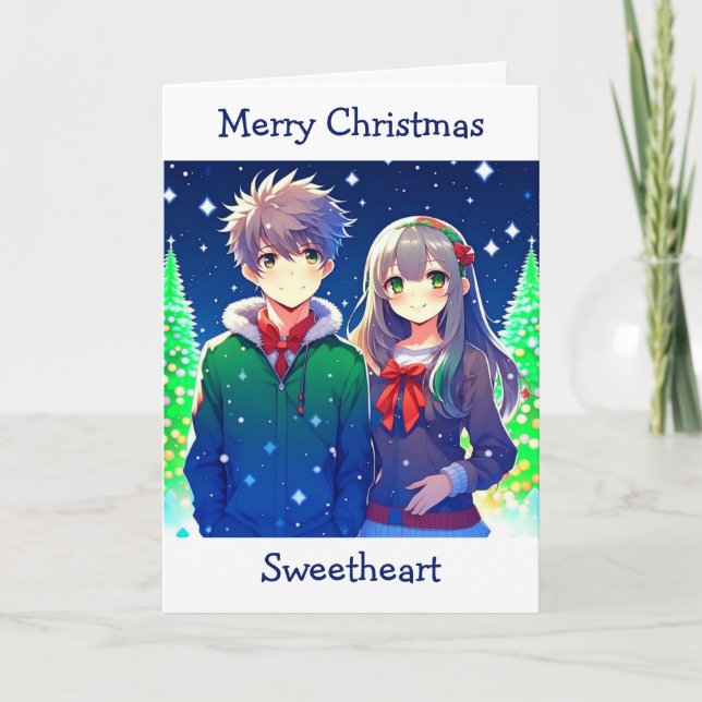 Carte Noël romantique d'Anime Couple (Devant)