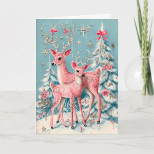 Carte Noël rose Coquette Deer Vintage