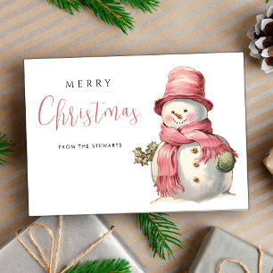 Carte Noël rose mignon Snowman Vacances modernes