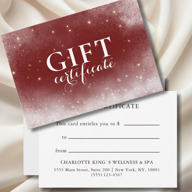 CARTE NOËL ROUGE, HIVER, CERTIFICAT CADEAU D'AFFAIRES (RED CHRISTMAS, WINTER, BUSINESS GIFT CERTIFICATE)