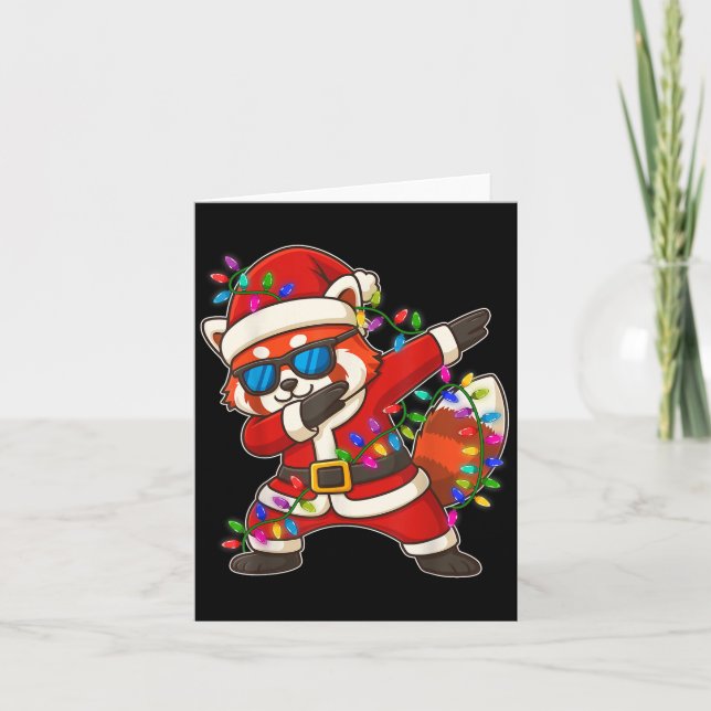 Carte Noël Rouge Panda Dabbing Lights Père Noël Noël Pou (Devant)