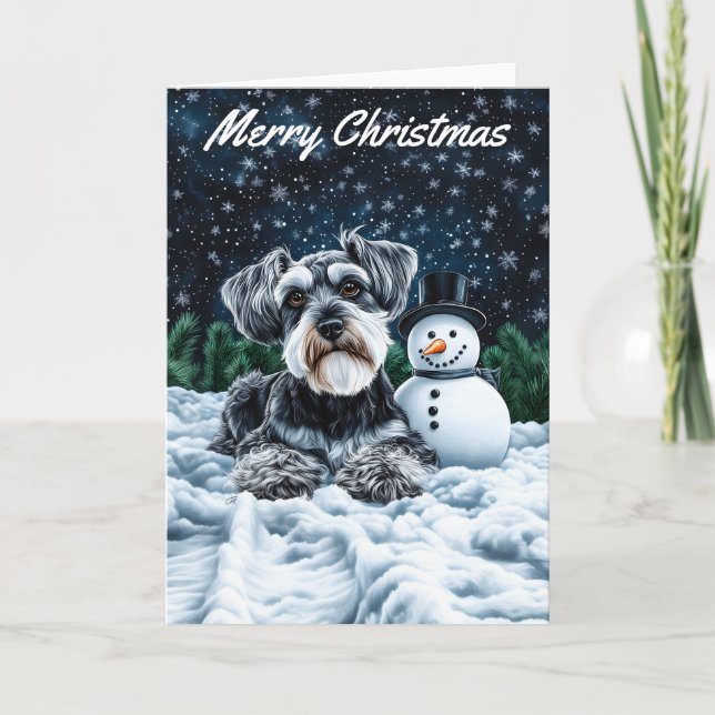 Carte Noël Schnauzer et Snowman (Devant)