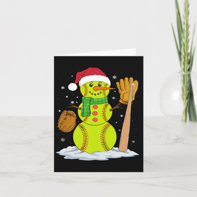 Carte Noël Snowman Softball Pitcher Boys Enfants Ados (Devant)