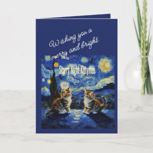 Carte Noël sous les étoiles pour les amoureux de chats K