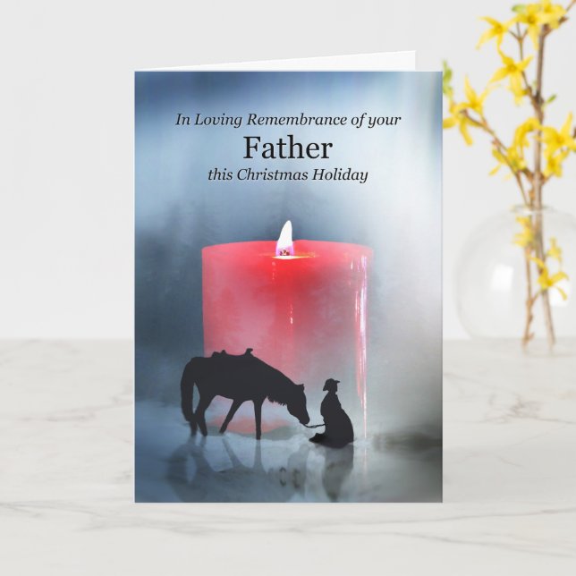 Carte Noël Souvenir du père avec le Cheval de Cowboy (Fleur jaune)