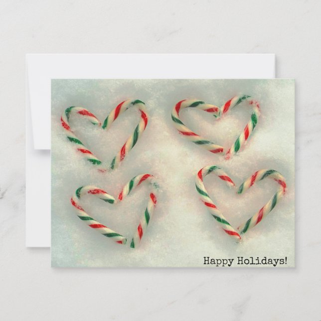 Carte Noël Sucre de canne Coeurs sur la neige réelle (Devant)
