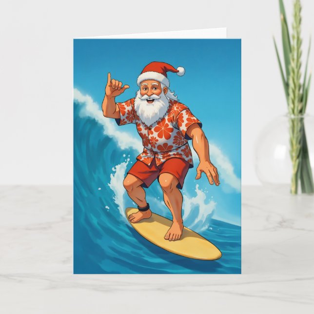 Carte Noël tropical du surf Père Noël (Devant)