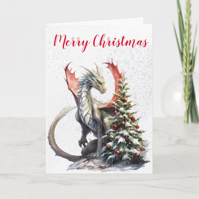 Carte Noël Vacances Hiver Dragon Arbre (Devant)