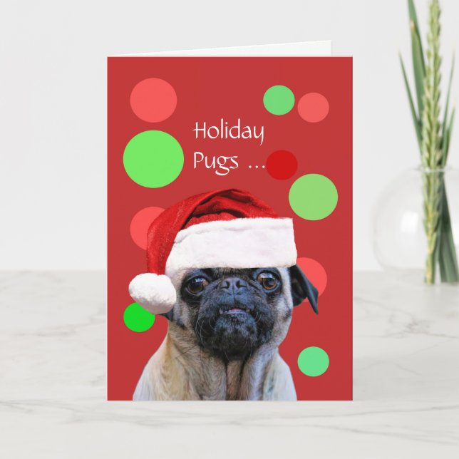 Carte Noël Vacances Mignonne Carlin Chien Santa Hat (Devant)