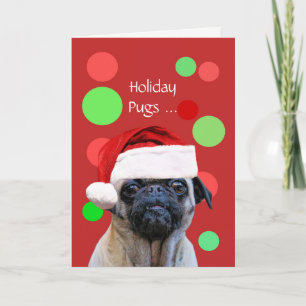 Carte Noël Vacances Mignonne Carlin Chien Santa Hat